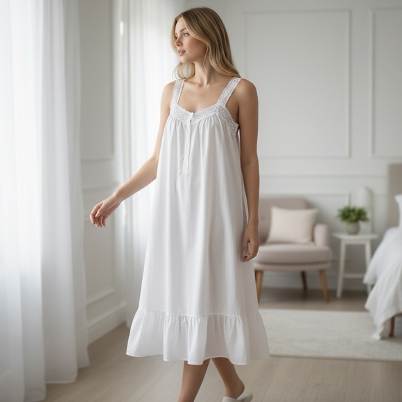 Victoria's Secret Other - Vintage Victoria’s Secret 90’s White Label Crochet Detail Nightgown Dress Large